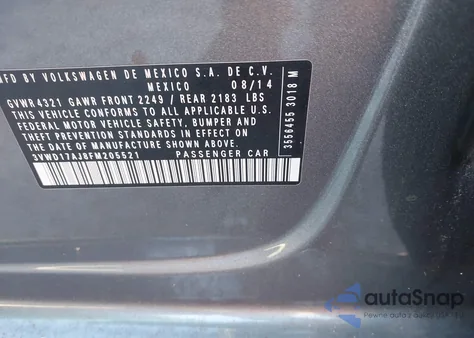 2015 Volkswagen Jetta 1.8T Se from USA, damaged, VIN 3VWD17AJ8FM205521